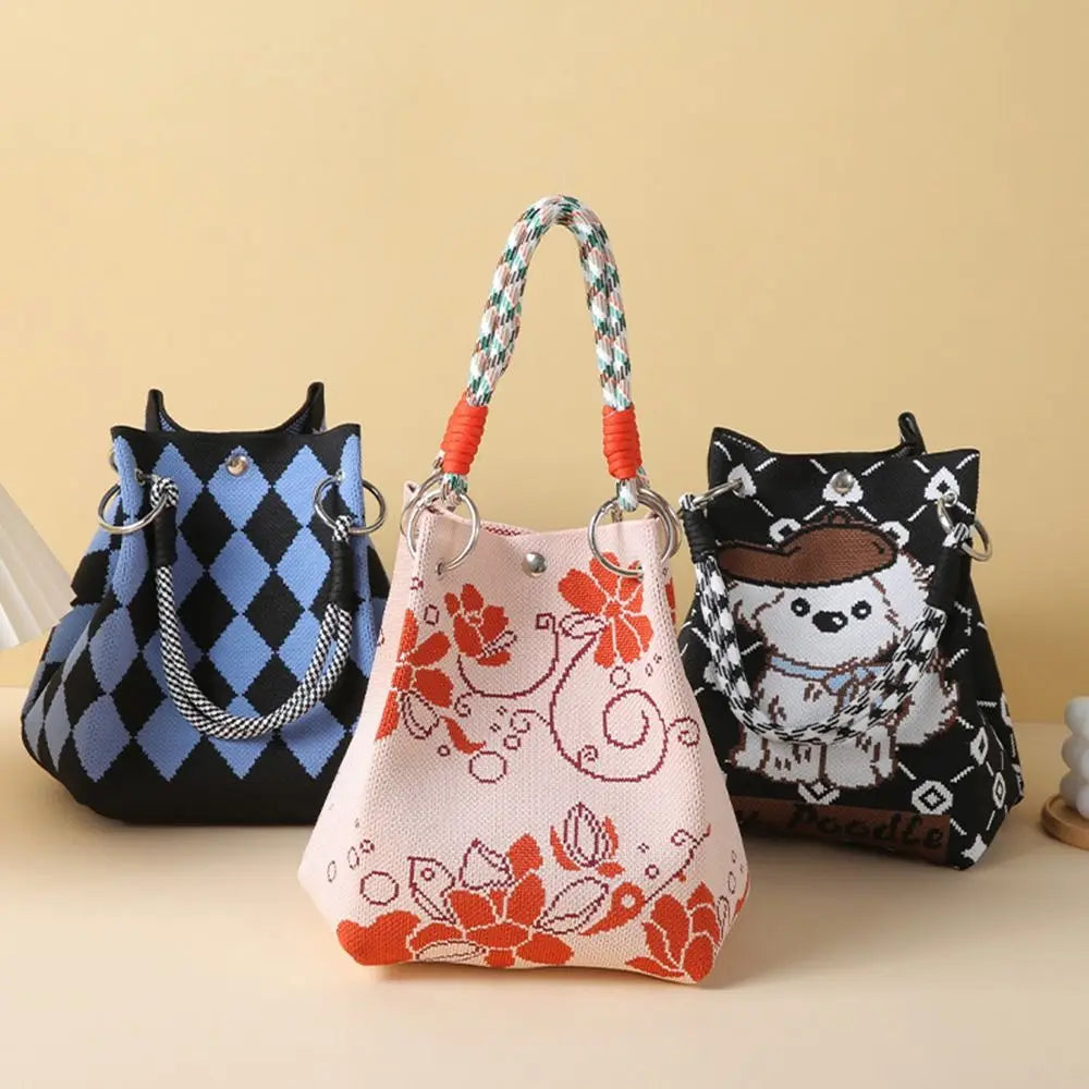 Women's Cartoon Knitted Bucket Bag