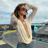 Mozision Lace Two Piece Set Women See Through Long Sleeve T-shirt And Shorts Matching Sets Female Elegant Shorts Two Piece Set