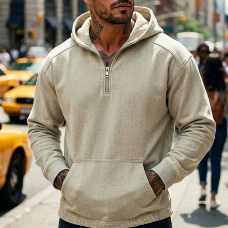Spring/Autumn Men's Hoodie Denim Streetstyle Zip-Up | Short-Sleeved Sweatshirt | New Casual & Versatile Casualwear Top for Man