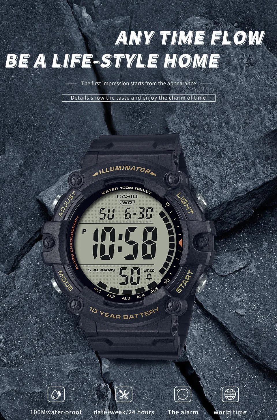 Casio Men’s Heavy Duty Digital Watch – 10-Year Battery (AE-1500WHX)
