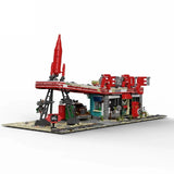 Movie Game Red Abandoned Gas Station Architecture Doomsday House Modular Building Blocks Model Kit Adult DIY Gift 2221PCS