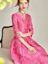 Women's Rose Jacquard V-Neck A-Line Party Dress