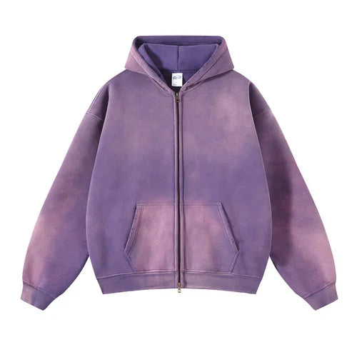 Men’s Oversized Tie-Dye Fleece Zip-Up Hoodie