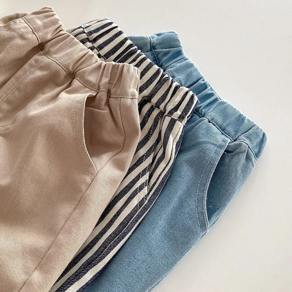 Kids' Striped Casual Denim Trousers
