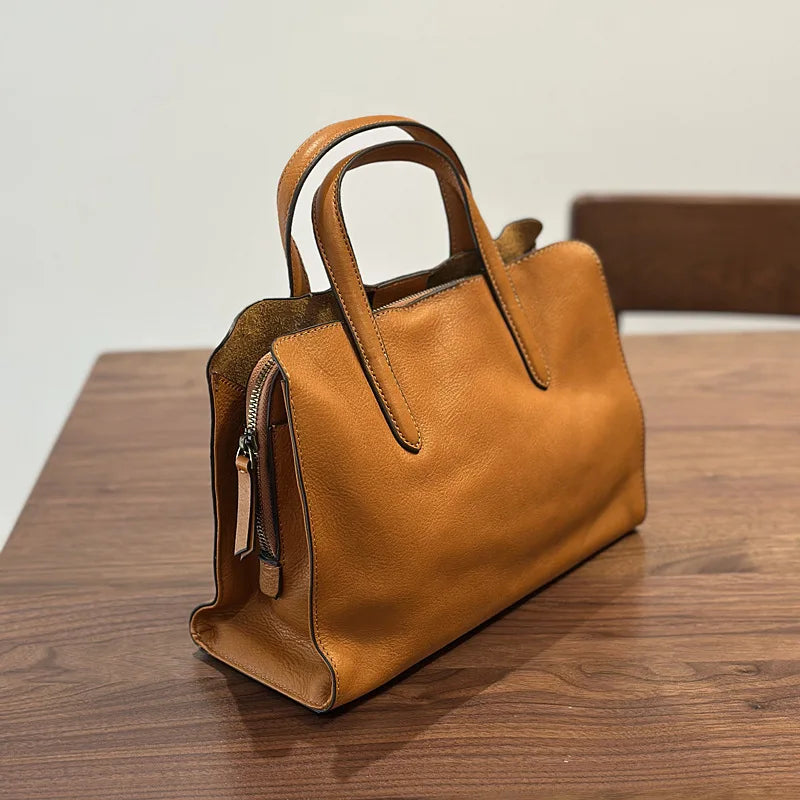 Johnature 2026 Spring New Handbag Genuine Leather Casual Versatile Tote Bag Soft Cowhide Women's Shoulder Crossbody Bag