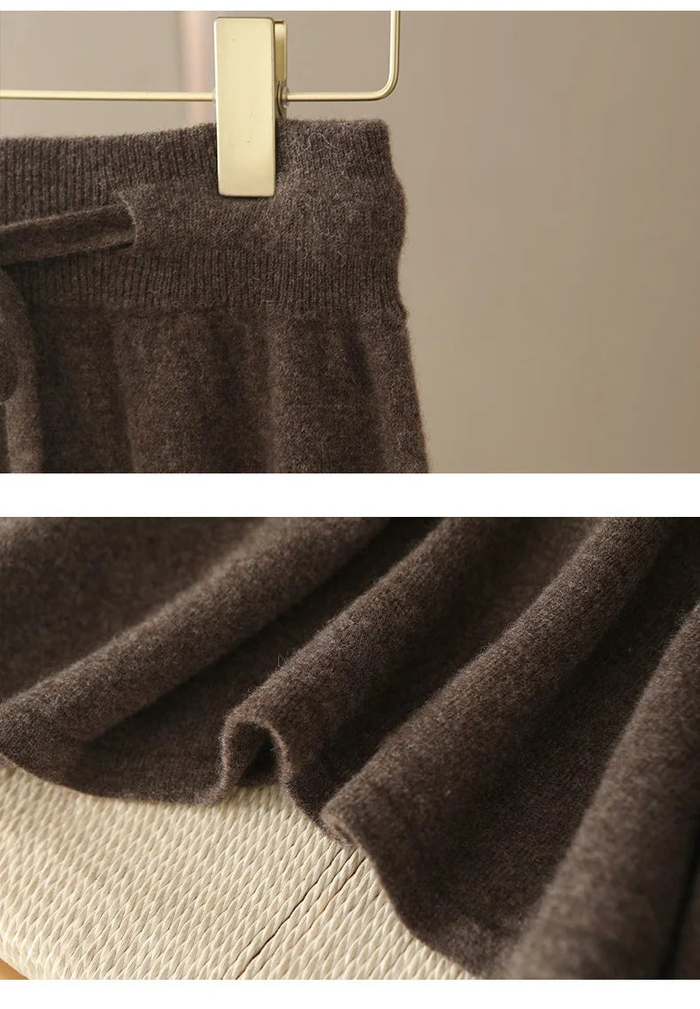 Wool A-Line Midi Skirt – Women's Knit Autumn Winter