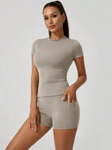 Women's Sculpting Sports Short Sleeve & High-Waist Shorts Set