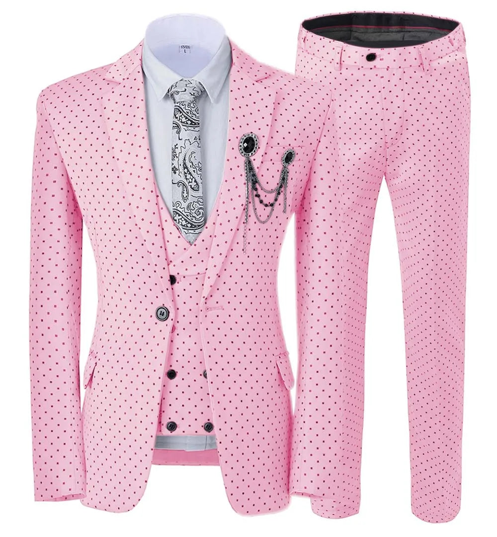 Men’s Slim Fit 3-Piece Patterned Suit
