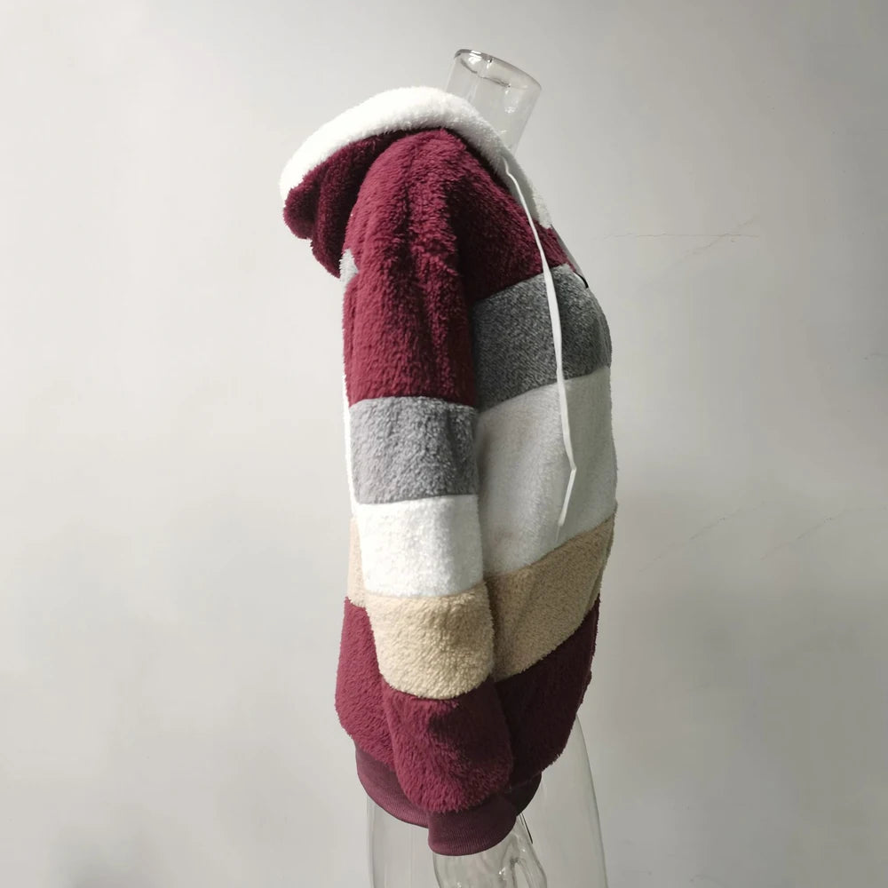 Hooded Plaid Spliced Winter Coat