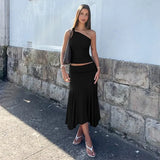 Tossy Fashion Pleated 2 Piece-Set Long Skirt For Women Off-Shoulder Cropped Pullover Top And Slim Long Skirt Sets Female Outfits
