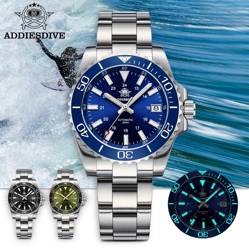 ADDIESDIVE Men's Watch 8215 Mechanical Sapphire Luminous Diving Watch 200m Ceramic Bezel Automatic Watch Clock Gift Watch AD2504