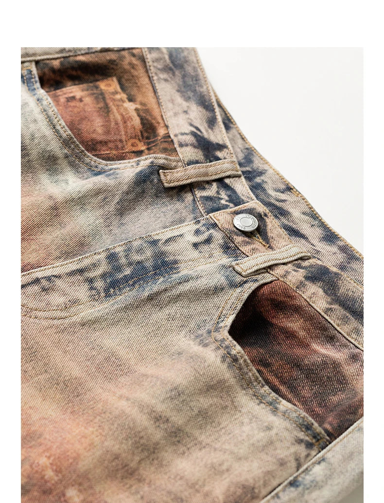 TOYOUTH Women Jeans 2026 Spring New Wilderness Wasteland Style Mid Low Waist Loose Printed Wide Leg Pants