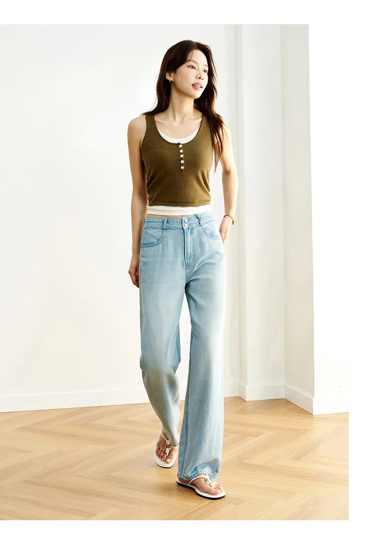 Women's Soft Denim Mid-Rise Wide-Leg Jeans