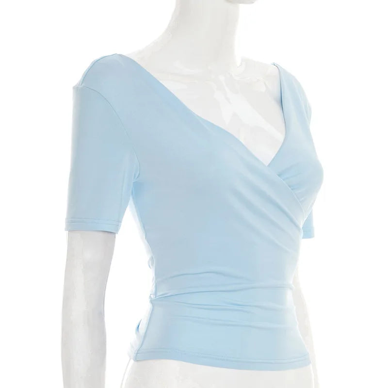 2026 New Women Cross V Neck Slim Waist Top Fashion Ins Style Top