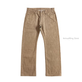 Red Tornado American Jeans Men's Retro 18oz Loose Straight Brown Selvedge Denim Jeans 634 Version