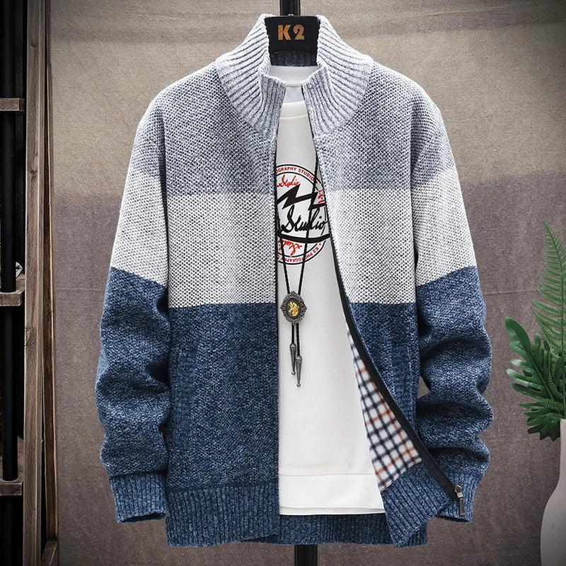 Men’s Autumn/Winter Fleece-Lined Zipper Cardigan