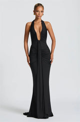 Elegant Deep V-Neck Halter Maxi Dress