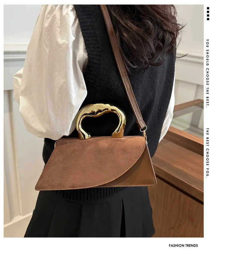 New Minimalist Design Shoulder Bag for Women Light Luxury Large Capacity Casual Metal Hand-held Crossbody Bags Female Handbag