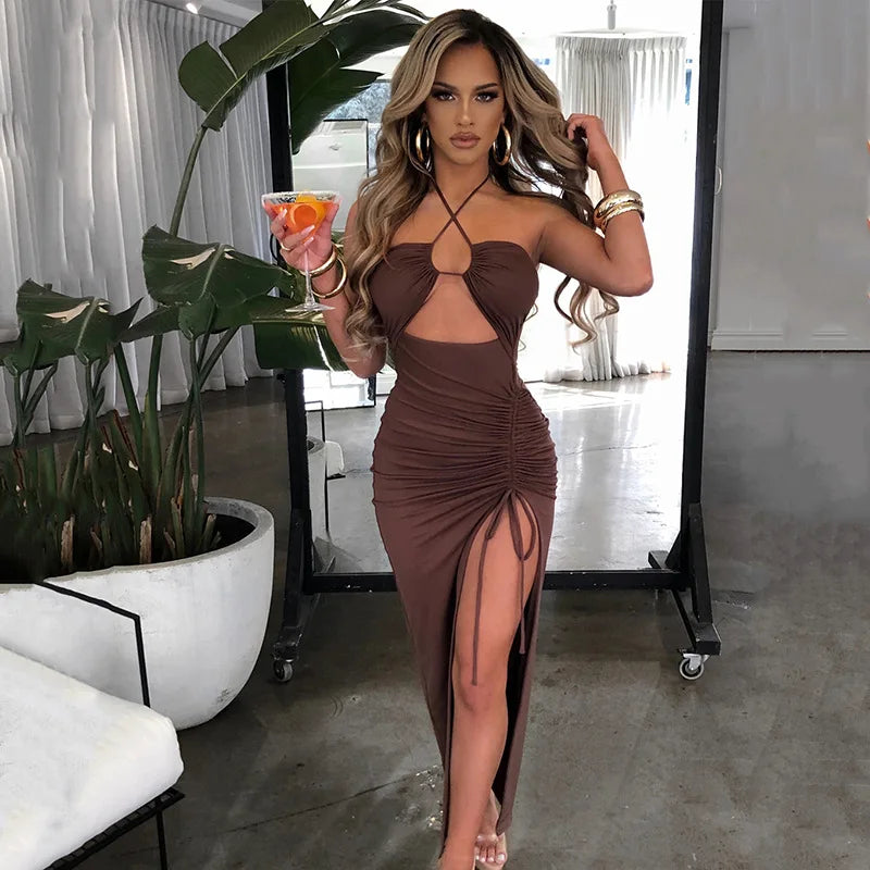Women's Denim Bodycon Midi Dress – Backless Sleeveless Party Dress