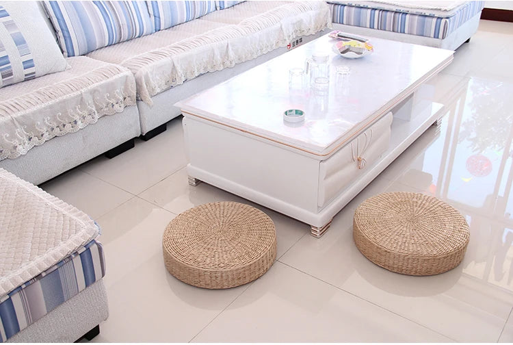 Handwoven Natural Straw Round Tatami Floor Cushion