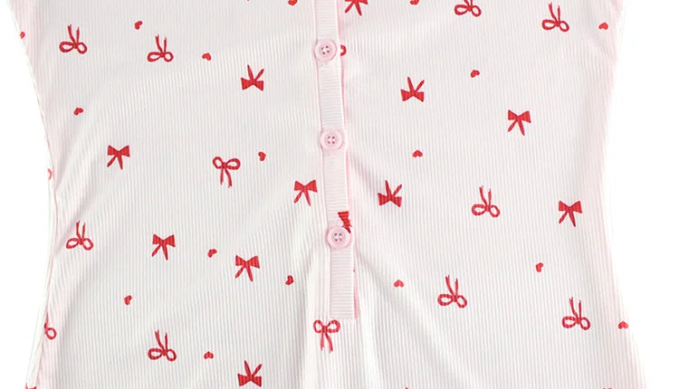 Bow Print Square Collar Loungewear Jumpsuit