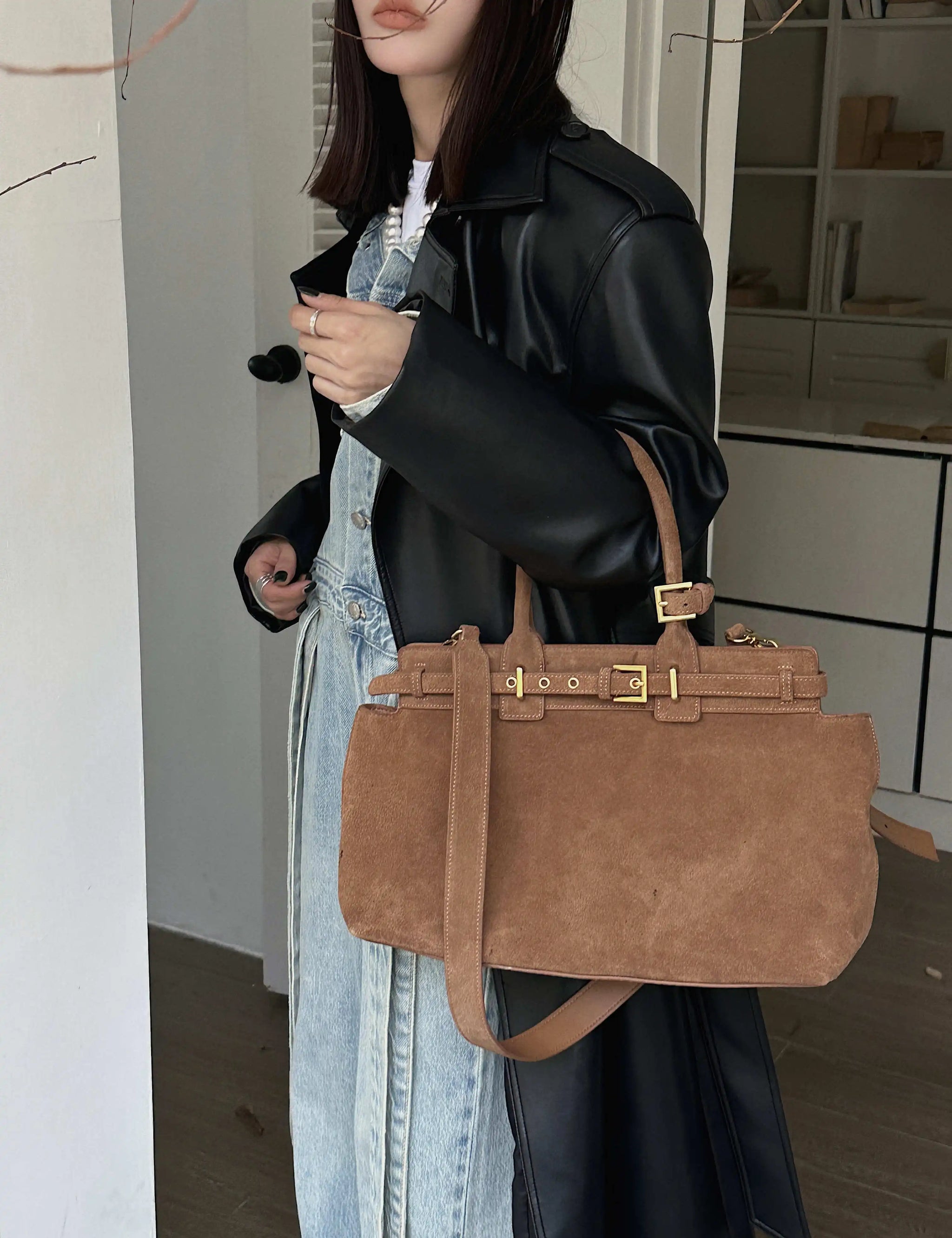 Motingsome 100% Natural Suede Bag Women Tote Luxury Designer Bags Roomy Casual Tote Crossbody Fashionable Handbag and Purses New