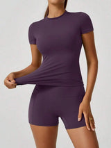 Women's Sculpting Sports Short Sleeve & High-Waist Shorts Set