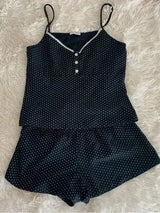 Strawberry Vest Shorts 2 Pieces Set Woman Eyelet Bow Slim Tank Top with Elastic Waist Patchwork Straight Short Pant Sweet Sets