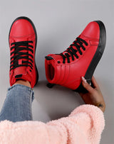 2026 Spring Fashion Red Men's Sneakers High Top Skateboarding Shoes for Men Women Comfortable Unisex Leather Sneakers Size 35-46