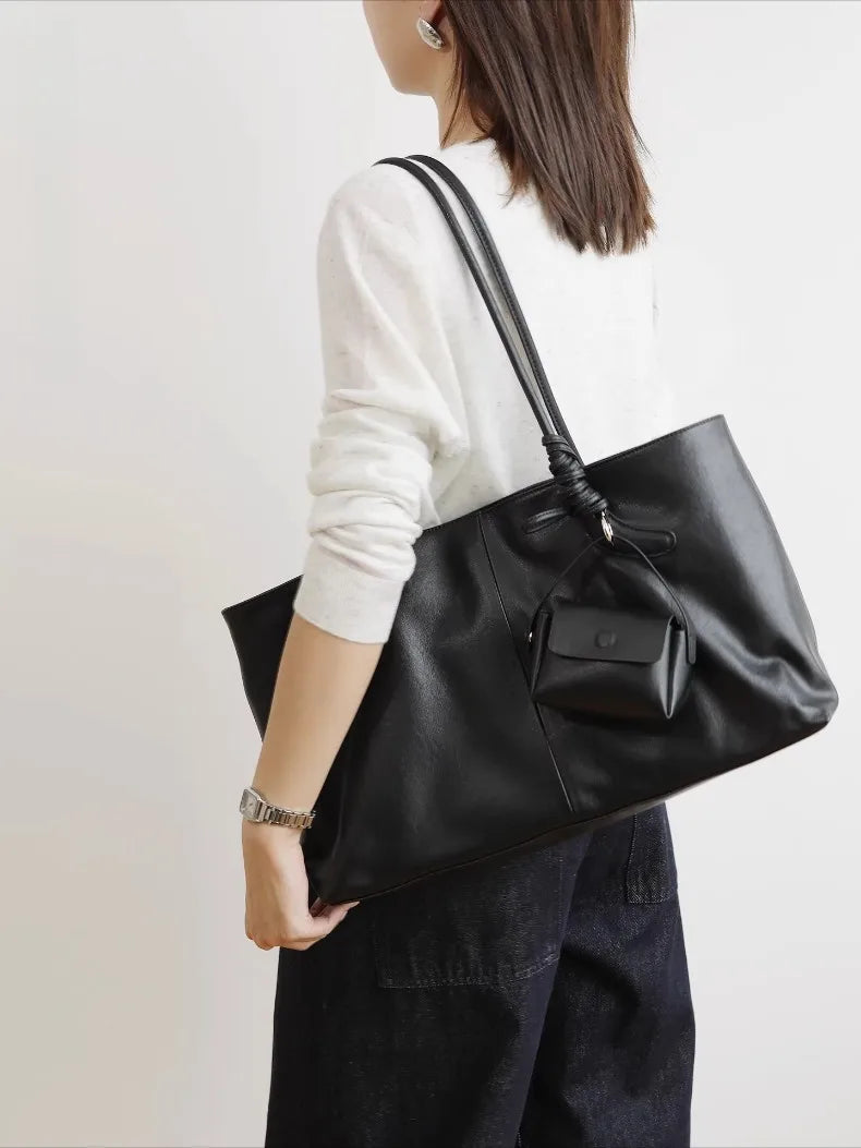 Motingsome Oversized Natural Leather Woman Bags 2025 New Fashion Handbag and Purses Large Capacity Commuter Bag Casual Tote