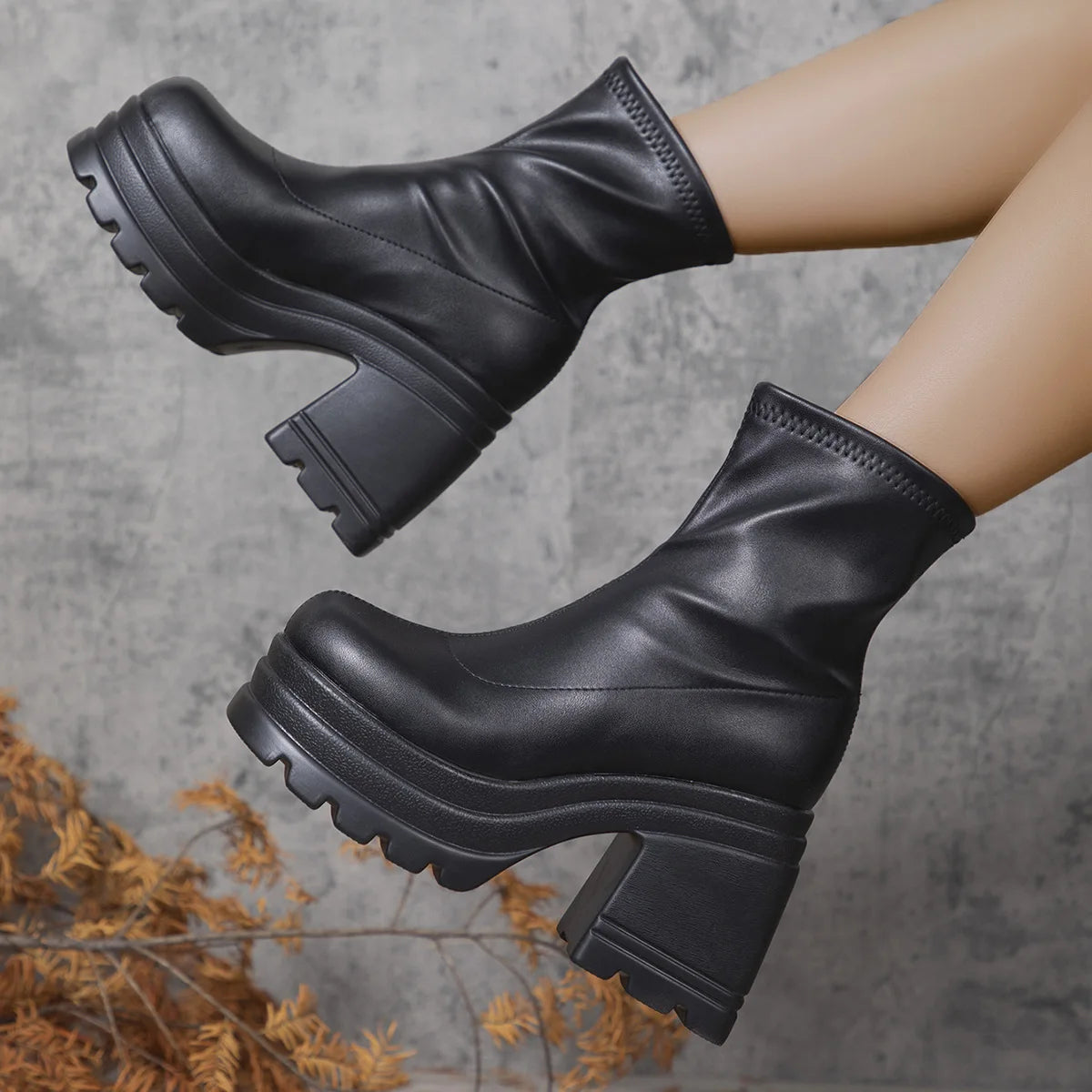 Square Toe Leather Fashion Boots