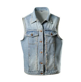 Unisex Retro Hong Kong Style Denim Vest Casual Fashion Sleeveless Waistcoat Trendy Loose Streetwear Outerwear Vest Tops Men