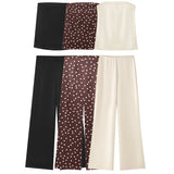 HXAO 2025 Off White Satin Pant Sets Women's Suit Off Shoulder Strapless Top Vest Set 2 Piece Woman Chic High Waist Trousers Sets