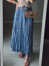 Women's Pleated Maxi Skirt – Elegant A-Line Beach Style