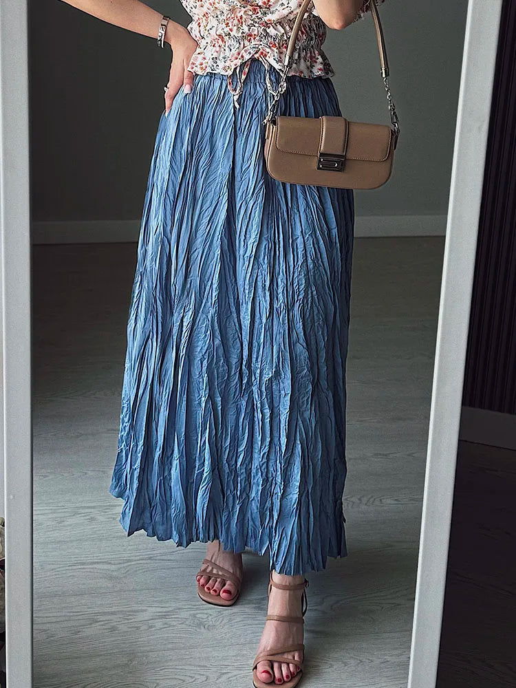 Women's Pleated Maxi Skirt – Elegant A-Line Beach Style