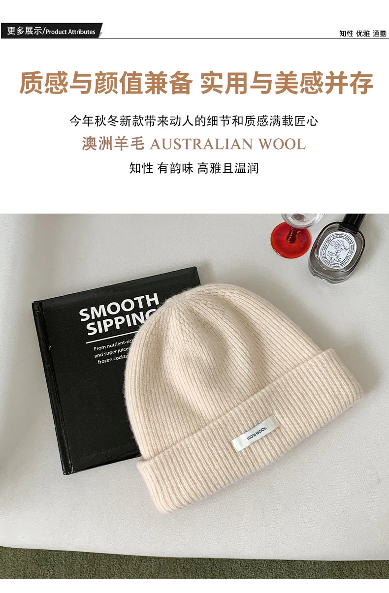 WinvyNee 100% Wool Knitted Beanie Hat – Women & Men