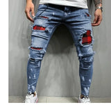 2025 Jeans Pencil Pants Holes Distressed Men Streetwear Denims Patchwork Mid Waist Slim Fit Washed Denim Ankle Length Trousers