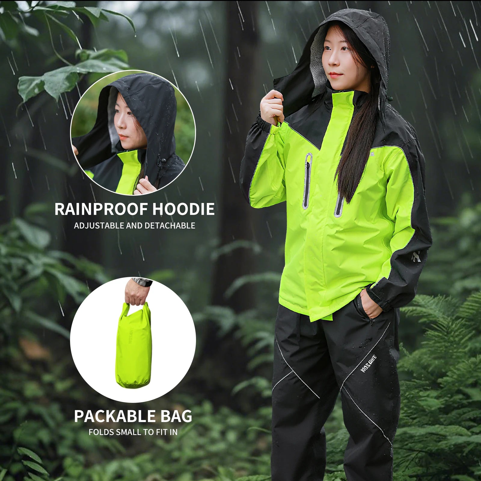 WOSAWE Unisex Waterproof Riding Rain Jacket | Reflective