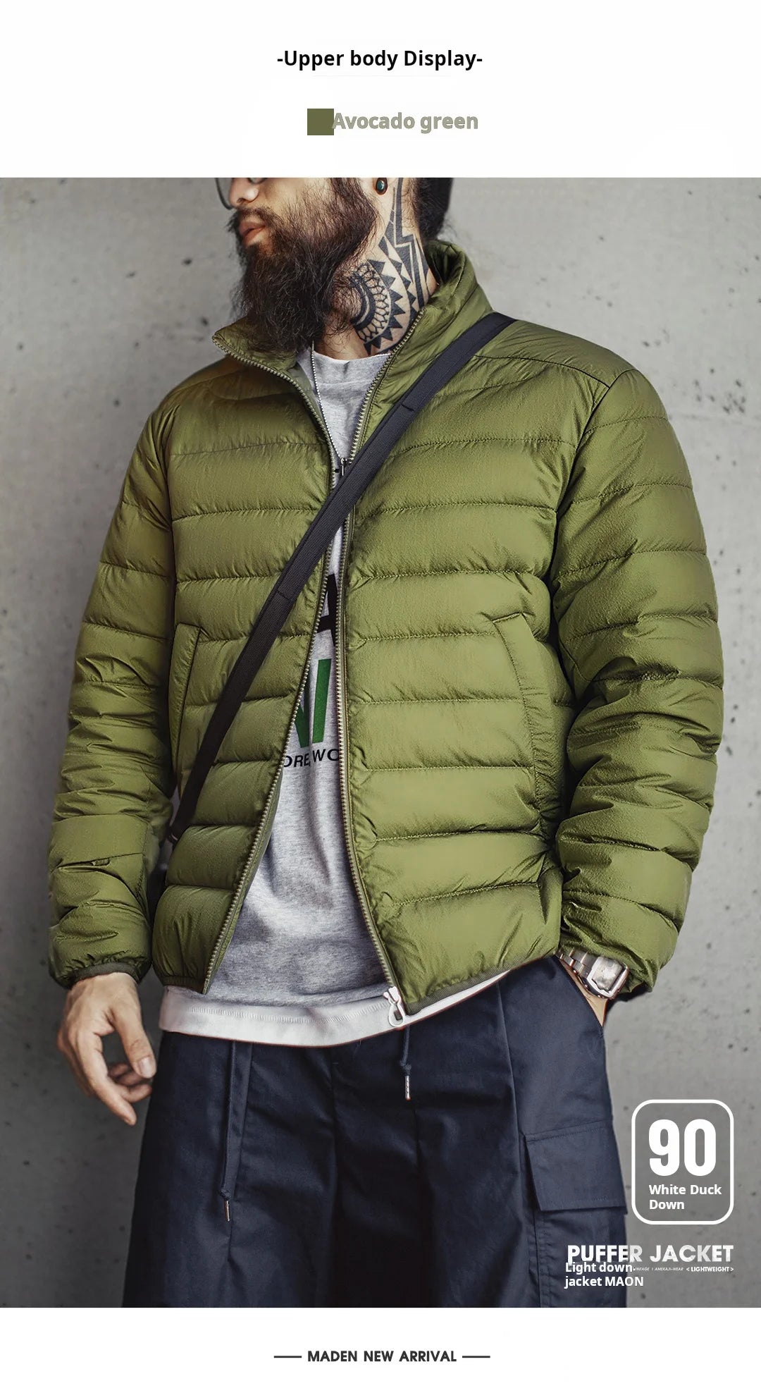 Maden Men's Lightweight Down Jacket | Stand Collar Puffer