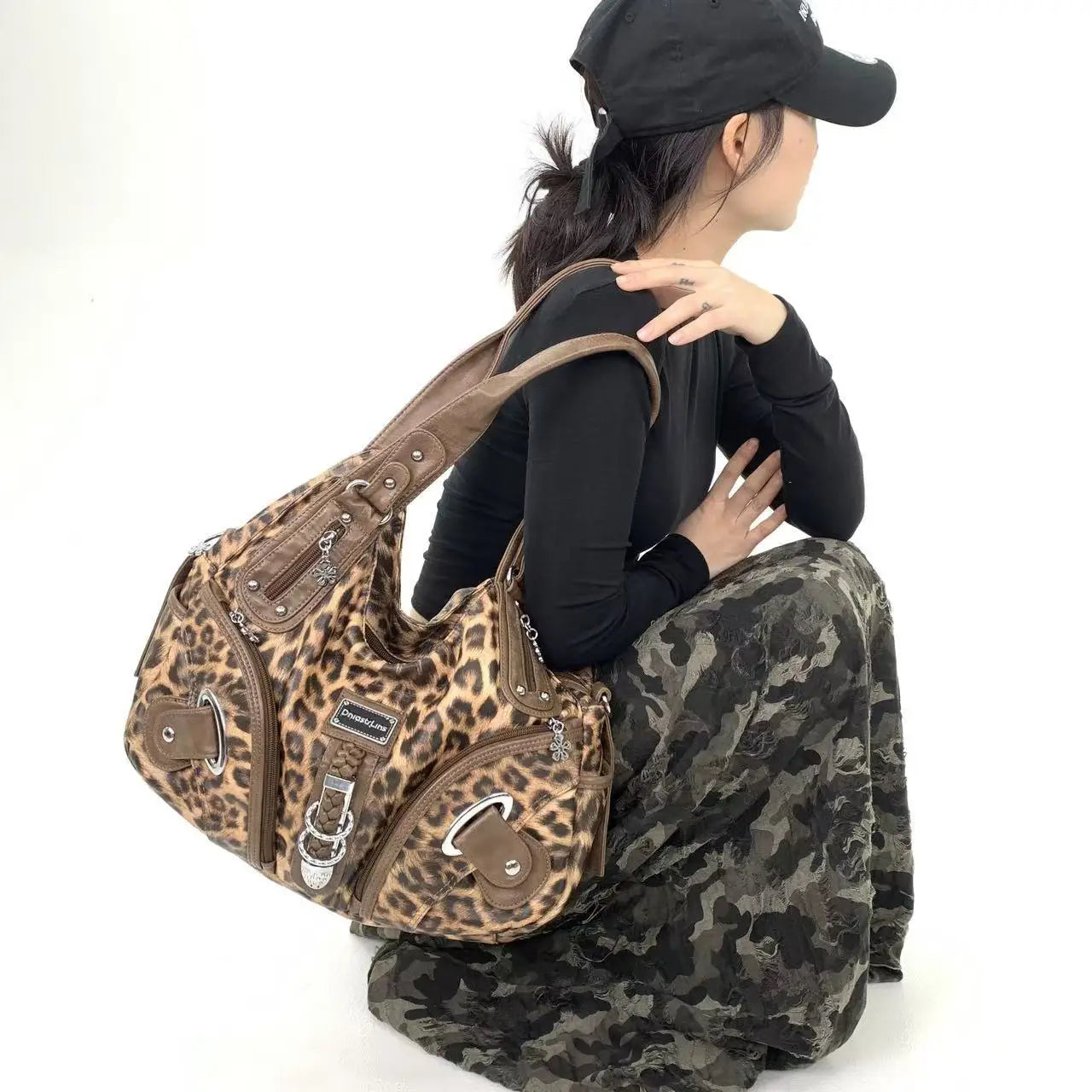 Y2K Leopard Print Shoulder Bag – Vintage Maillard Style
