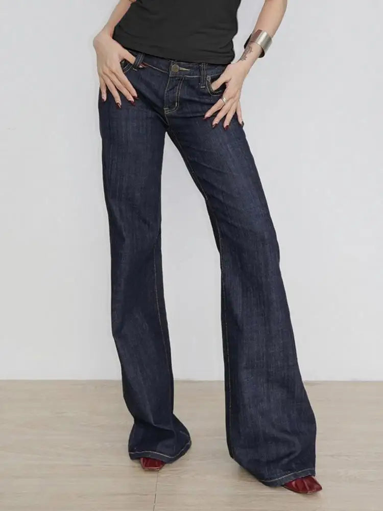 Women's Y2K Flared Jeans – Low Rise Embroidered Denim