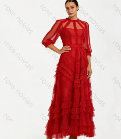 Customized Green Tulle High Quality Evening Dresses O-neck for Floor-Length Tiered A-line for Formal Evening Vestidos De Fiesta