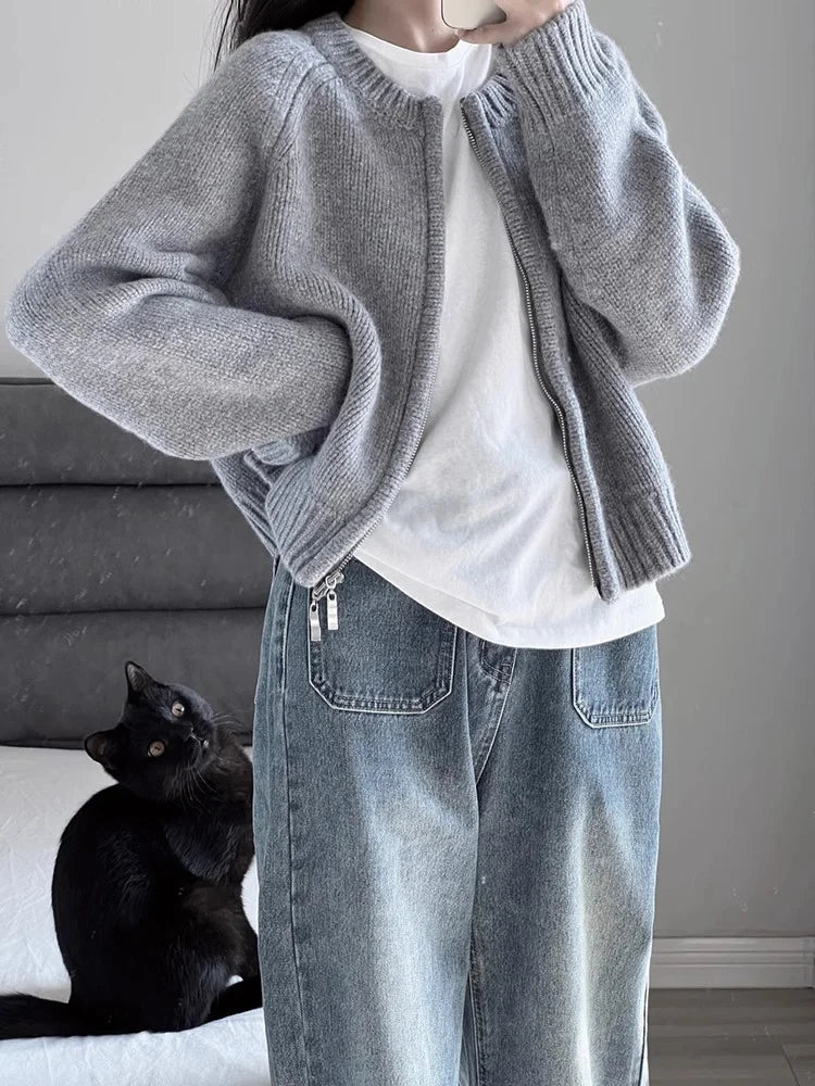 Women's Chic Knit Zip-Up Cardigan | Soft Fall & Winter Jacket