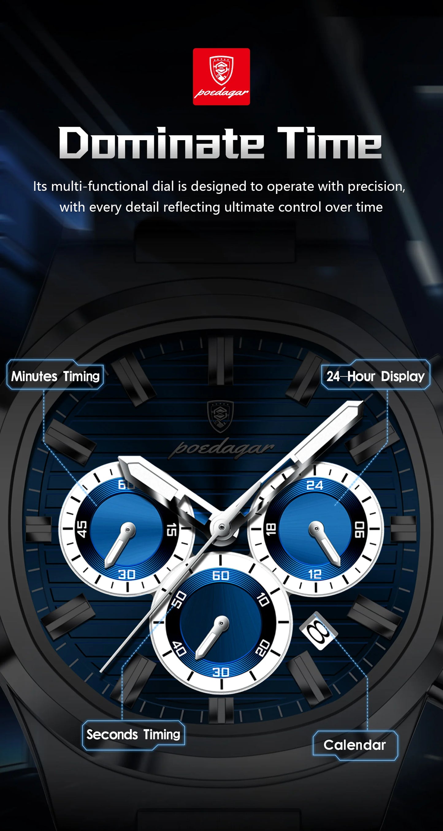 POEDAGAR 834 Men's Luxury Chronograph Watch | Stainless Steel