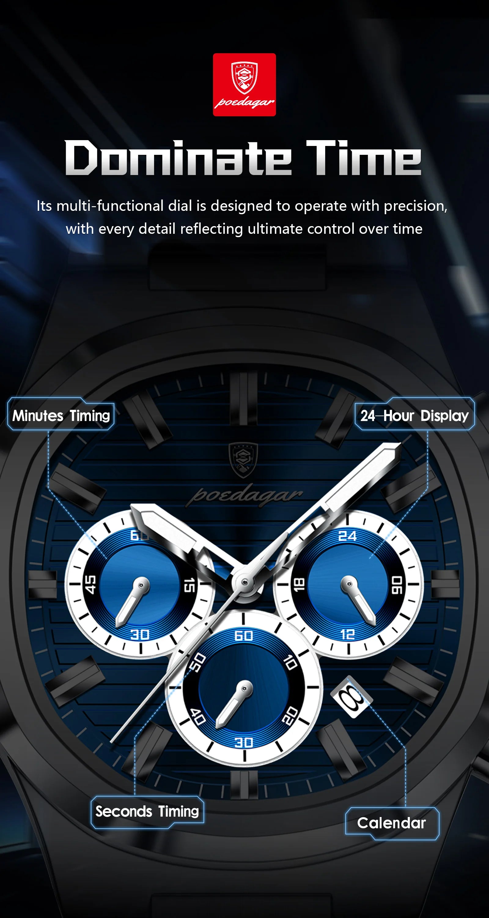 POEDAGAR 834 Men's Luxury Chronograph Watch | Stainless Steel