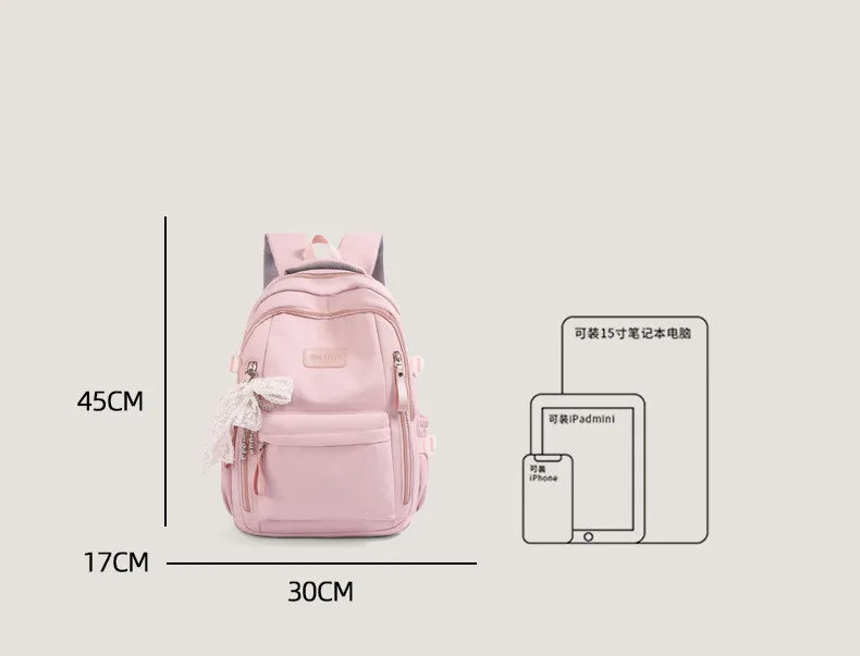 New Female High Capacity Waterproof College Backpack With Lace Pendant Trendy Women Laptop School Bags Cute Girl Travel Book Bag