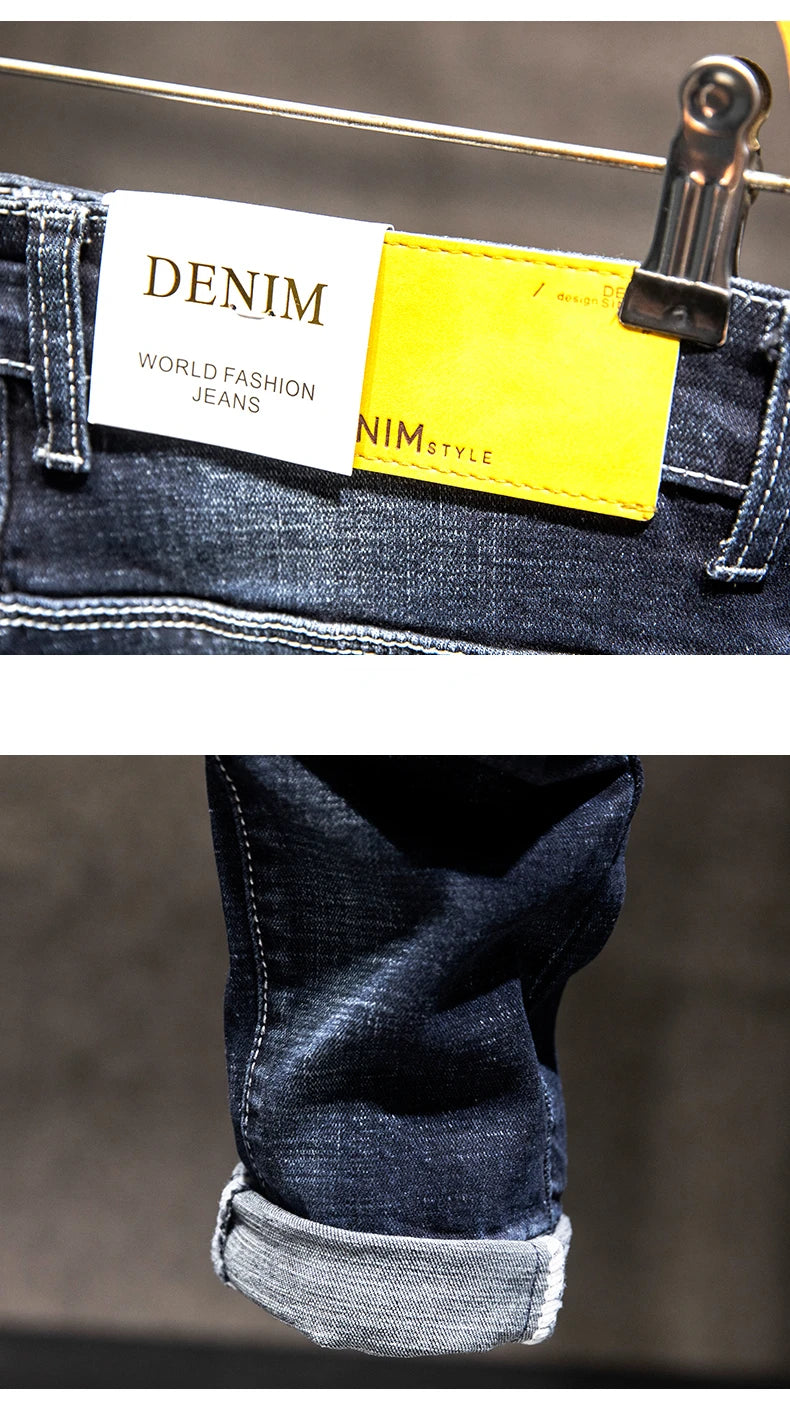 Men's Slim-Fit Ripped Jeans | Blue Black Denim