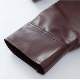 Vintage Wine Red Loose Short Leather Jacket Women Fashion Lapel Long Sleeves Zipper Cropped Coat 2025 Autumn Lady Street Outwear