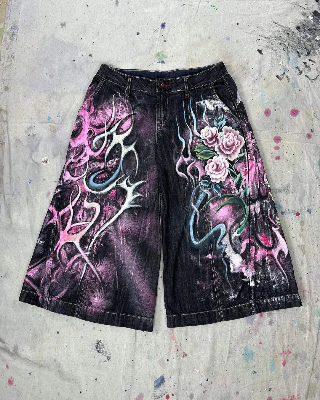 90s Vintage Flower Denim Shorts