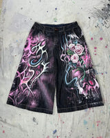 90s Vintage Flower Denim Shorts